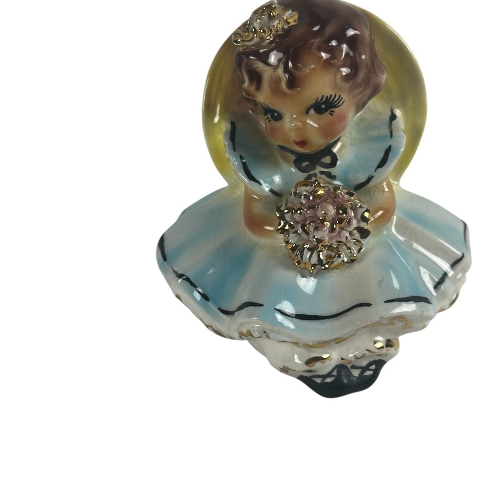 Vintage Penny Ceramic Girl with Bonnet and Flowers Small Chip on bonnet/ Flowers